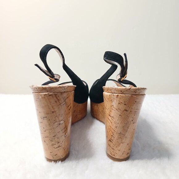 Stuart Weitzman Riveria Platform Wedge Suede Sandals Black Size 8.5 - Picture 4 of 10